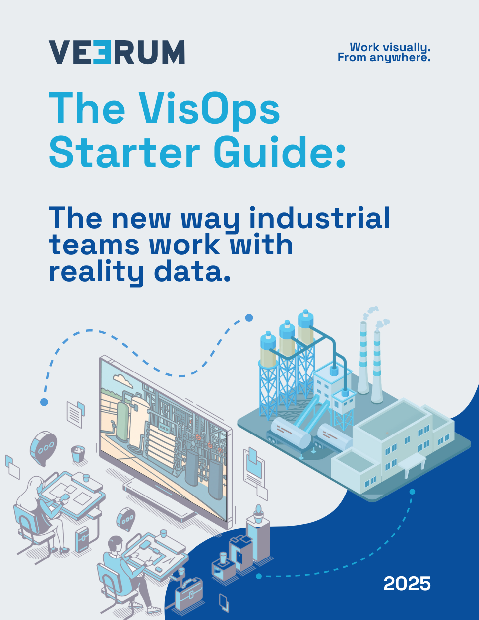 Cover page of the VisOps Starter Guide by VEERUM, showing how reality data transforms industrial asset management