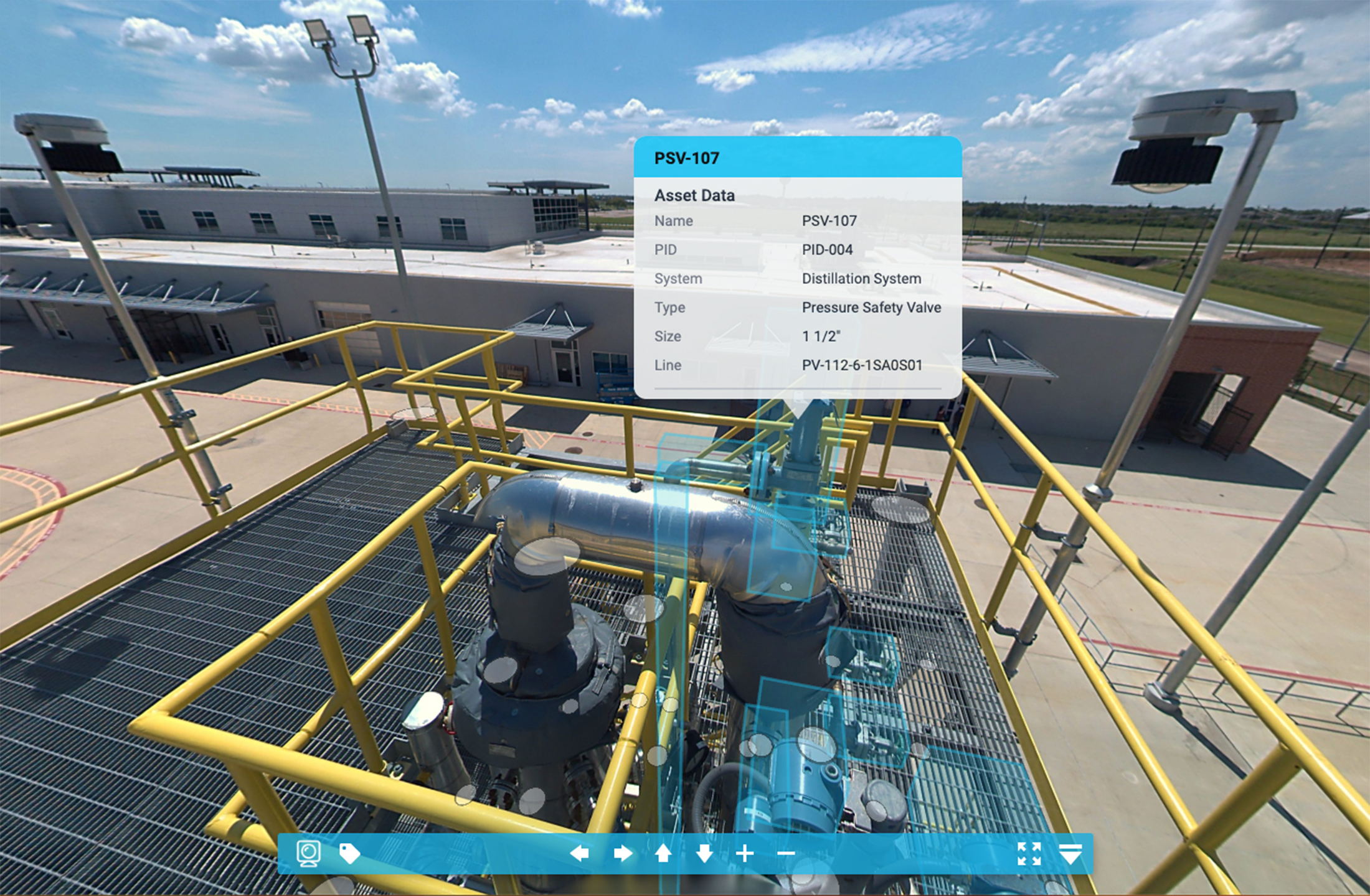 360° panoramic view of an asset at a petrochemicals facility overlaid with asset data within the industrial digital twin.