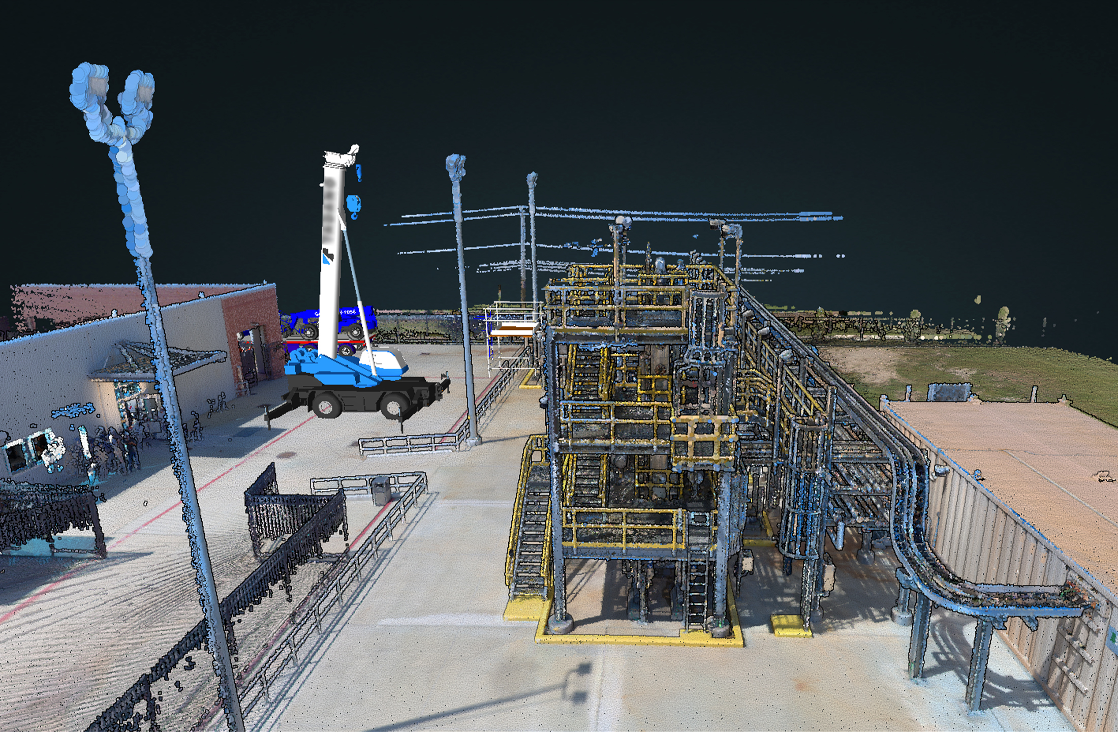 Simulation of equipment placement at an industrial facility in VEERUM Digital TWIN.
