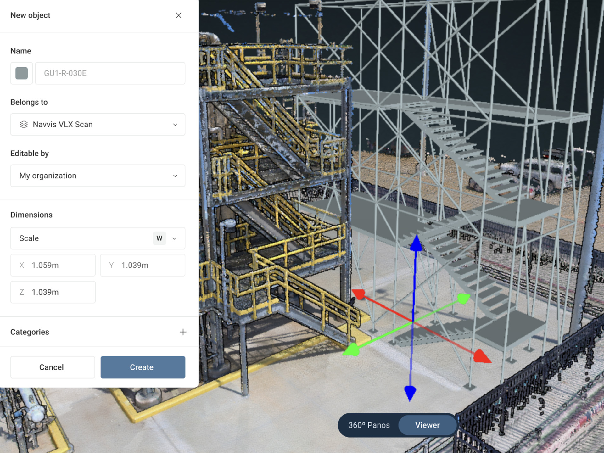 Image of reality scan with dimensions at a shutdown site visualized in a digital twin.