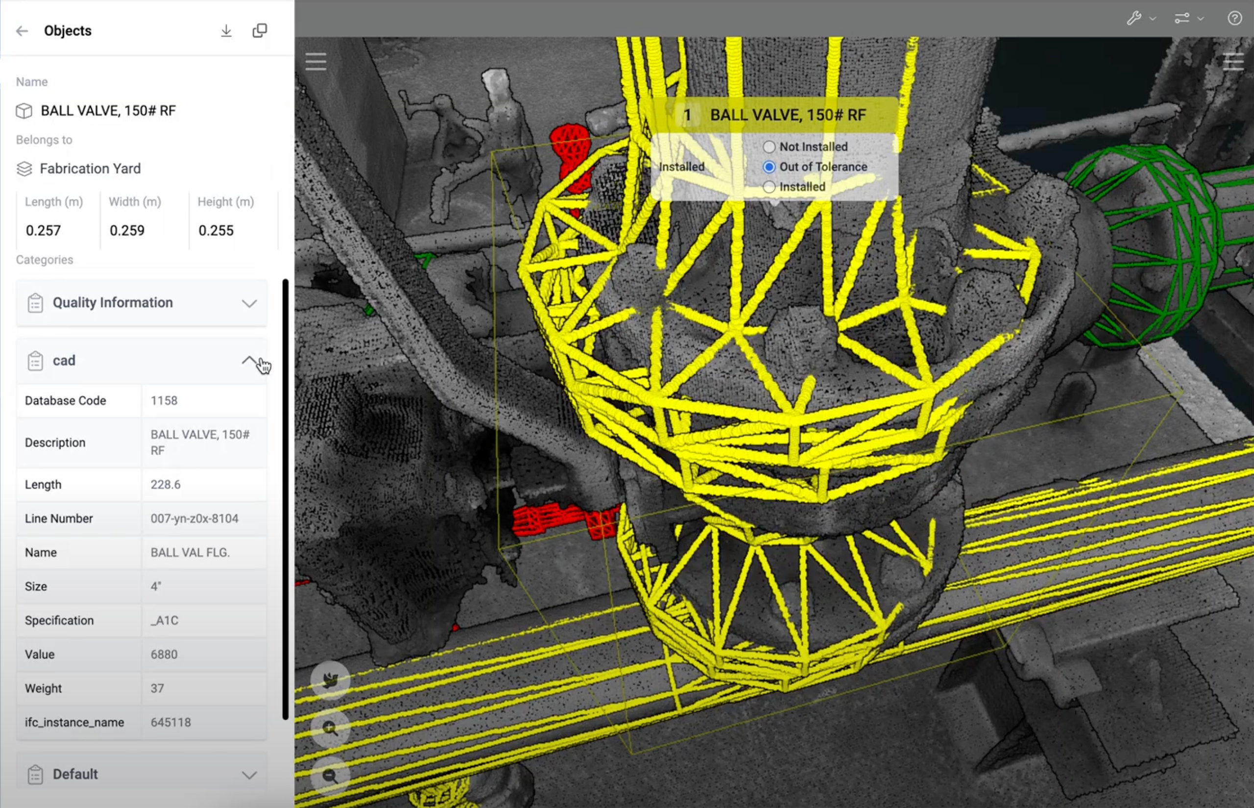 Fit-up analysis of a ball valve for quality verification using 3D visualization with VisOps.